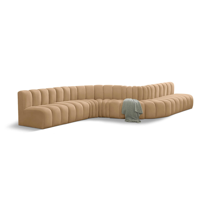 Meridian Arc Camel Velvet 8 pc Modular Sectional IMAGE 1