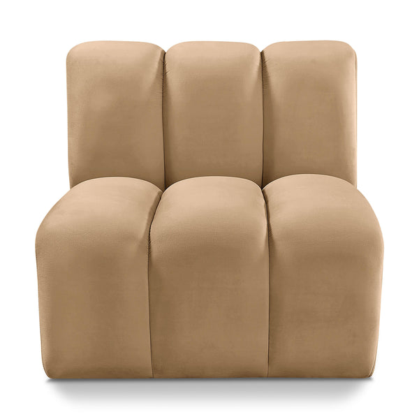 Meridian Arc Camel Velvet Straight Chair IMAGE 1