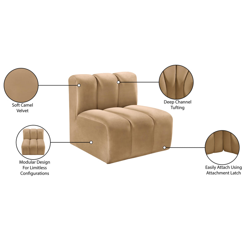Meridian Arc Camel Velvet Straight Chair IMAGE 7