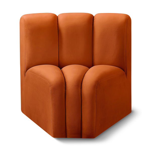 Meridian Arc Cognac Velvet Curved Corner IMAGE 1
