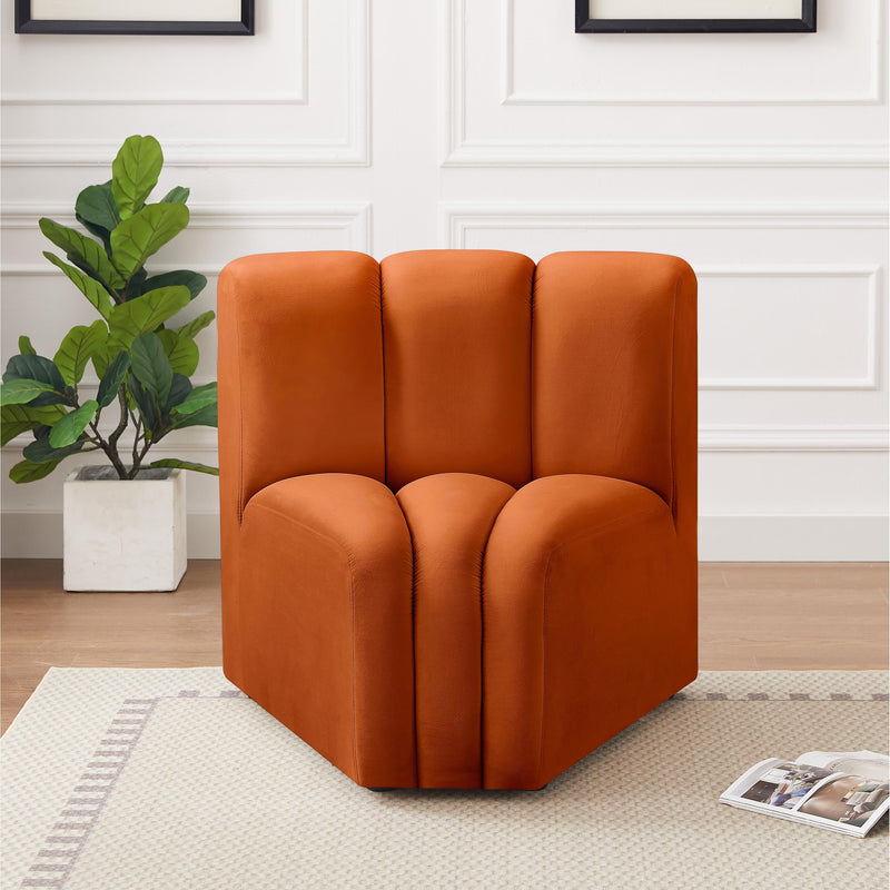 Meridian Arc Cognac Velvet Curved Corner IMAGE 2