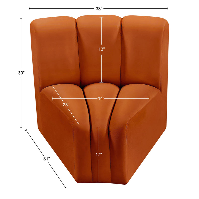 Meridian Arc Cognac Velvet Curved Corner IMAGE 9