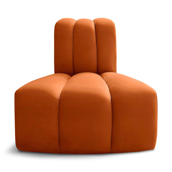 Meridian Arc Cognac Velvet Reverse Corner IMAGE 1