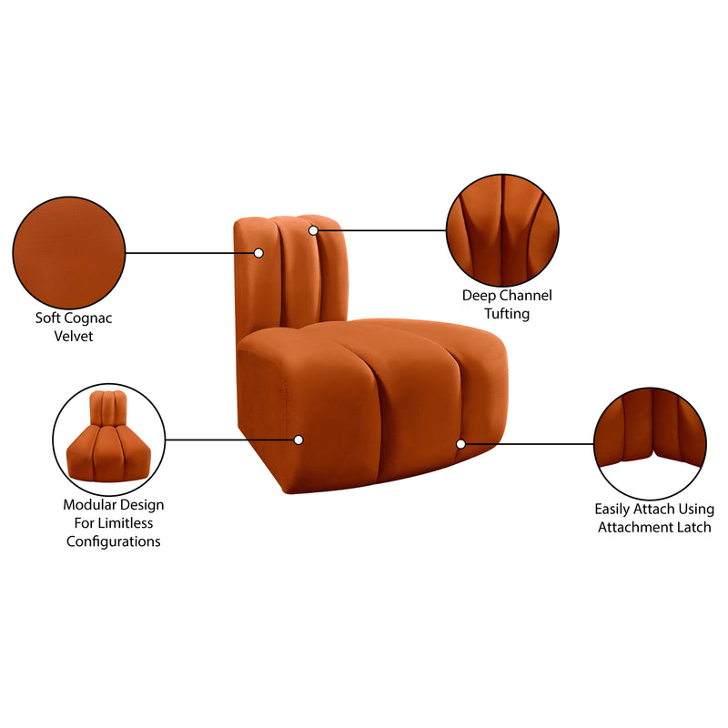 Meridian Arc Cognac Velvet Reverse Corner IMAGE 8