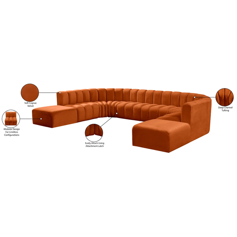 Meridian Arc Cognac Velvet 10 pc Modular Sectional IMAGE 16