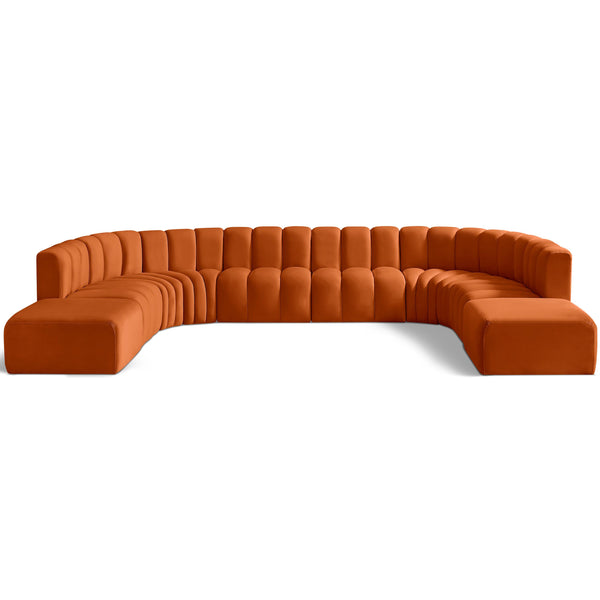 Meridian Arc Cognac Velvet 10 pc Modular Sectional IMAGE 1