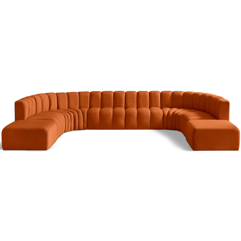 Meridian Arc Cognac Velvet 10 pc Modular Sectional IMAGE 1