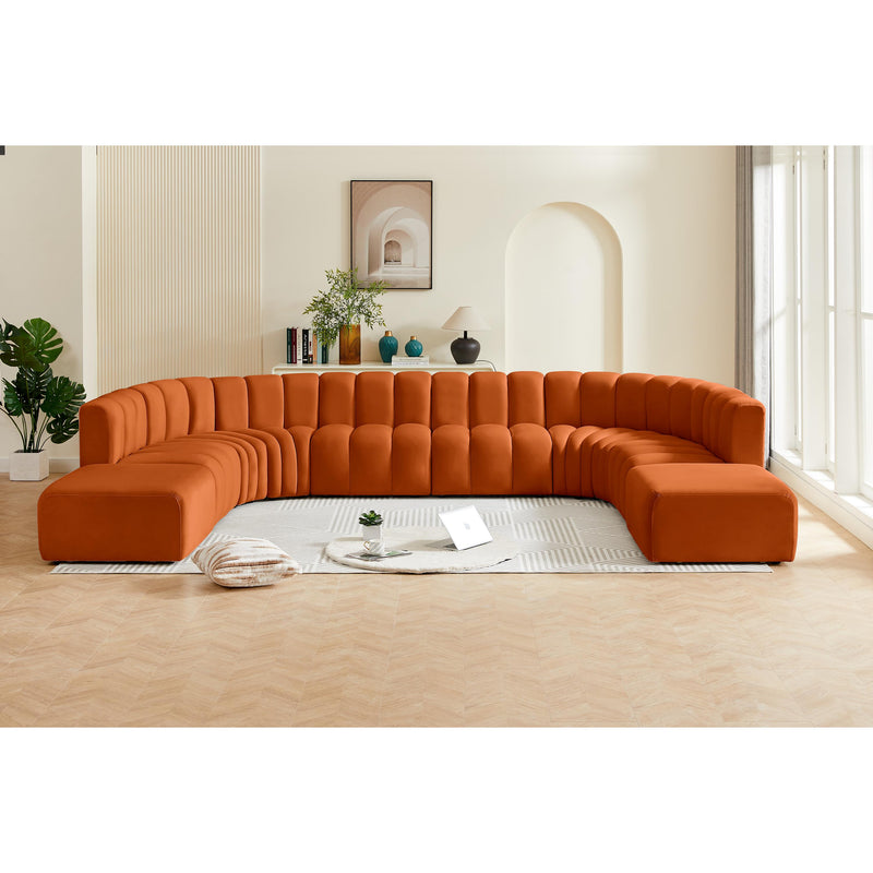 Meridian Arc Cognac Velvet 10 pc Modular Sectional IMAGE 2
