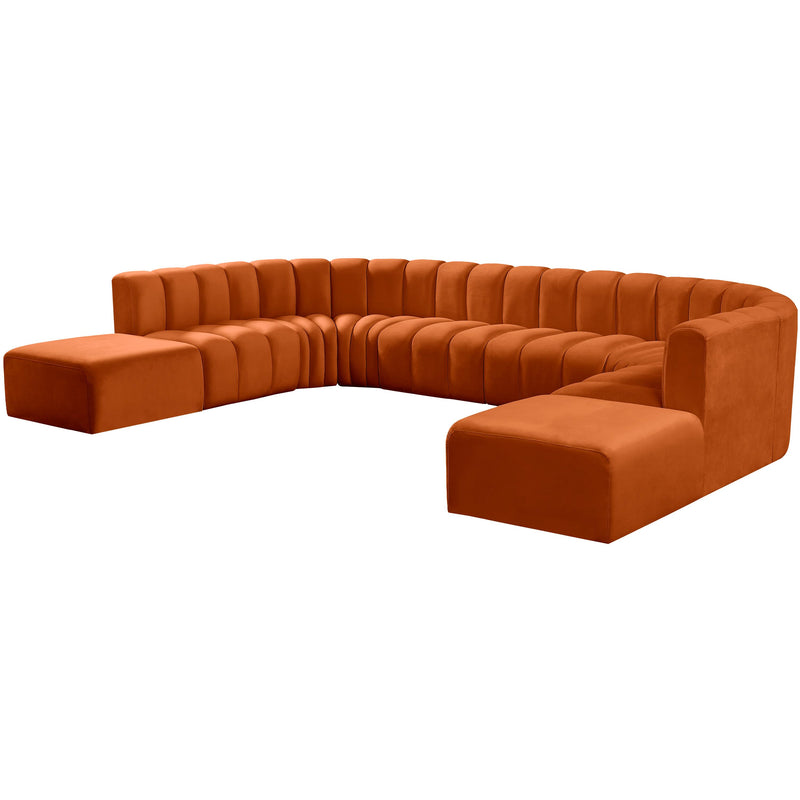 Meridian Arc Cognac Velvet 10 pc Modular Sectional IMAGE 5