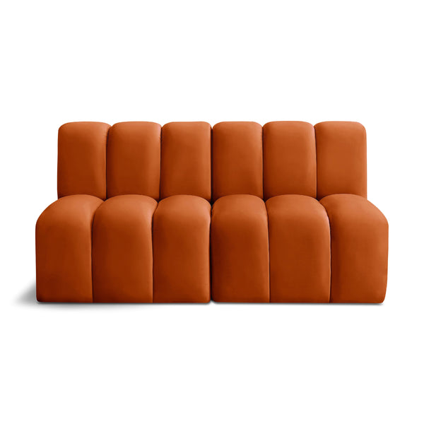 Meridian Arc Cognac Velvet 2 pc Modular Sectional IMAGE 1