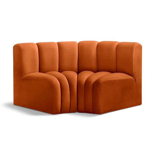 Meridian Arc Cognac Velvet 2 pc Modular Sectional IMAGE 1