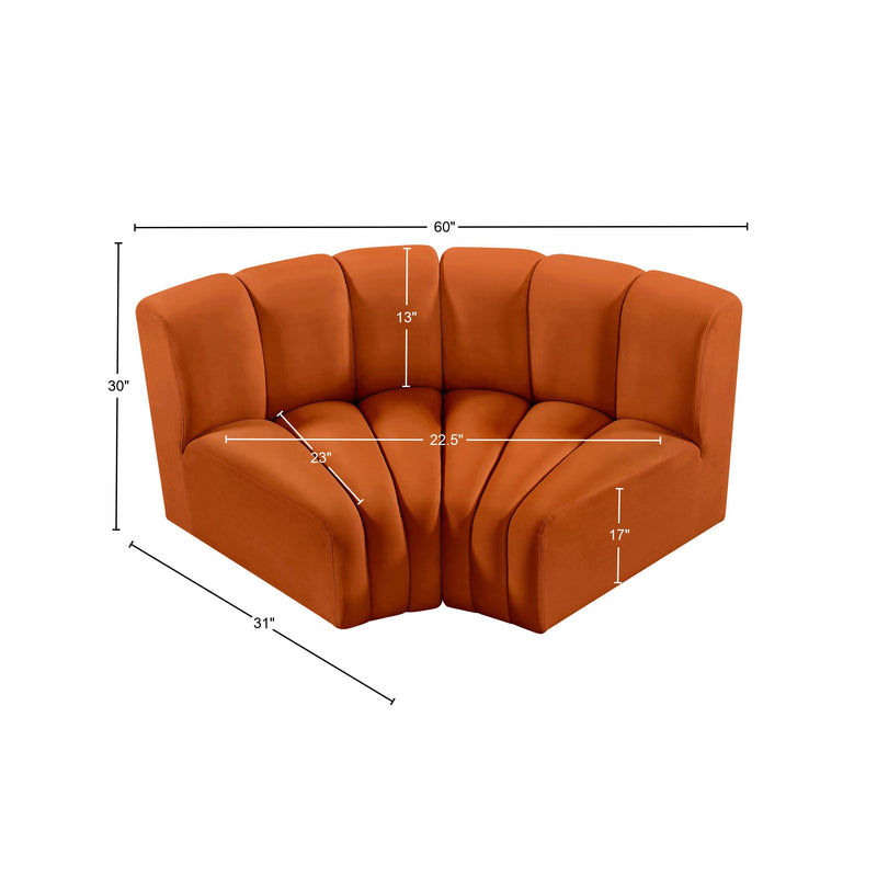 Meridian Arc Cognac Velvet 2 pc Modular Sectional IMAGE 9