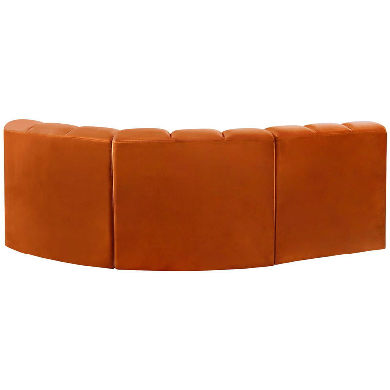 Meridian Arc Cognac Velvet 3 pc Modular Sectional IMAGE 3