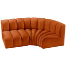 Meridian Arc Cognac Velvet 3 pc Modular Sectional IMAGE 4