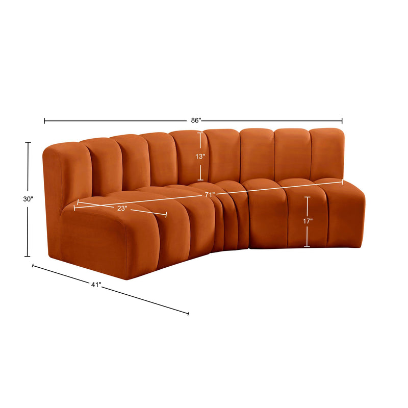 Meridian Arc Cognac Velvet 3 pc Modular Sectional IMAGE 10