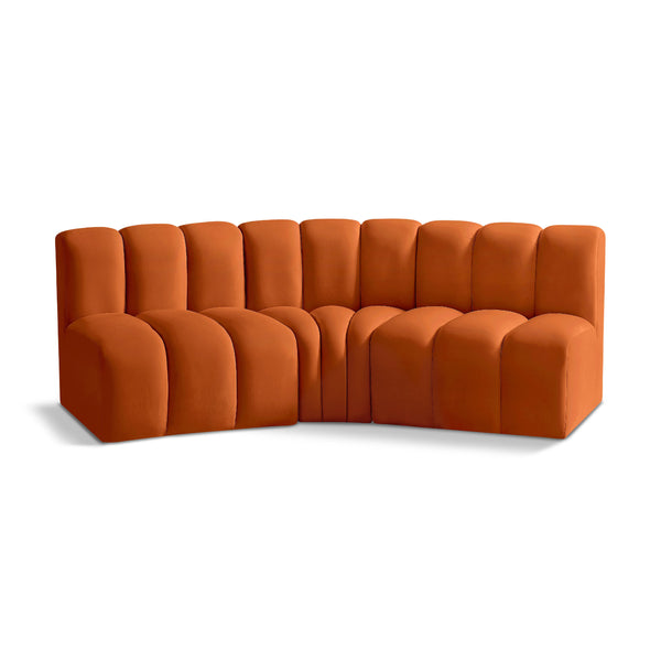Meridian Arc Cognac Velvet 3 pc Modular Sectional IMAGE 1
