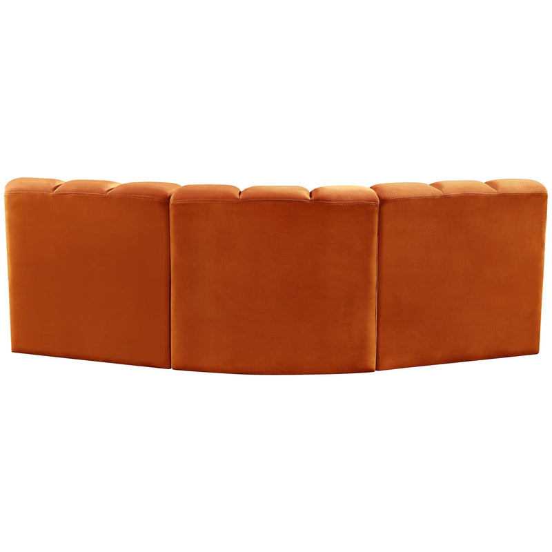 Meridian Arc Cognac Velvet 3 pc Modular Sectional IMAGE 3