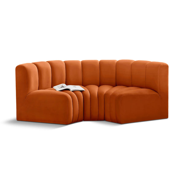 Meridian Arc Cognac Velvet 3 pc Modular Sectional IMAGE 1