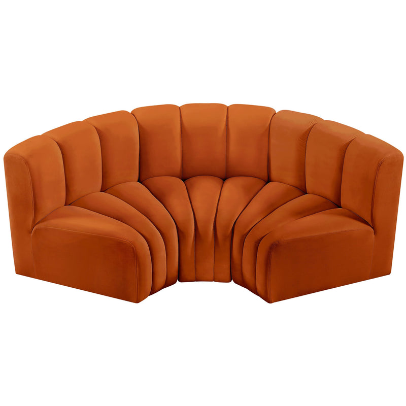 Meridian Arc Cognac Velvet 3 pc Modular Sectional IMAGE 4