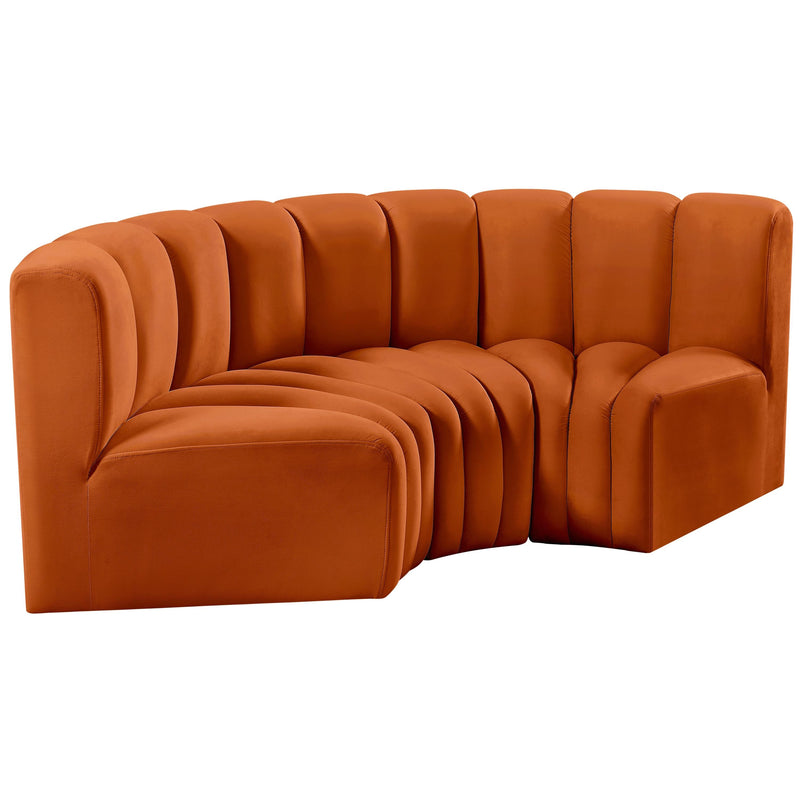 Meridian Arc Cognac Velvet 3 pc Modular Sectional IMAGE 5