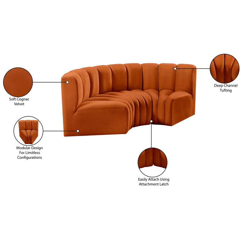 Meridian Arc Cognac Velvet 3 pc Modular Sectional IMAGE 8
