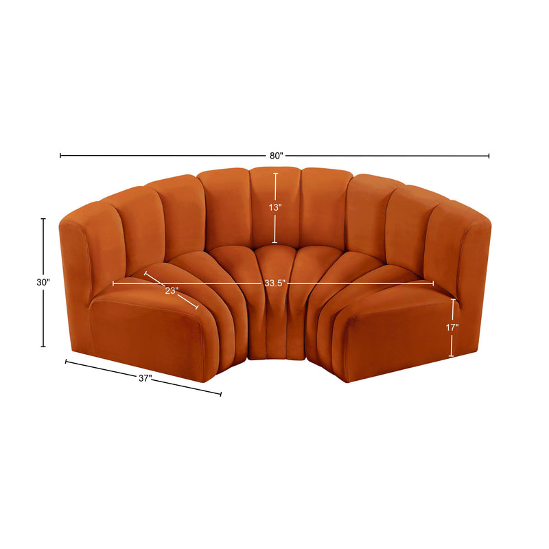 Meridian Arc Cognac Velvet 3 pc Modular Sectional IMAGE 9