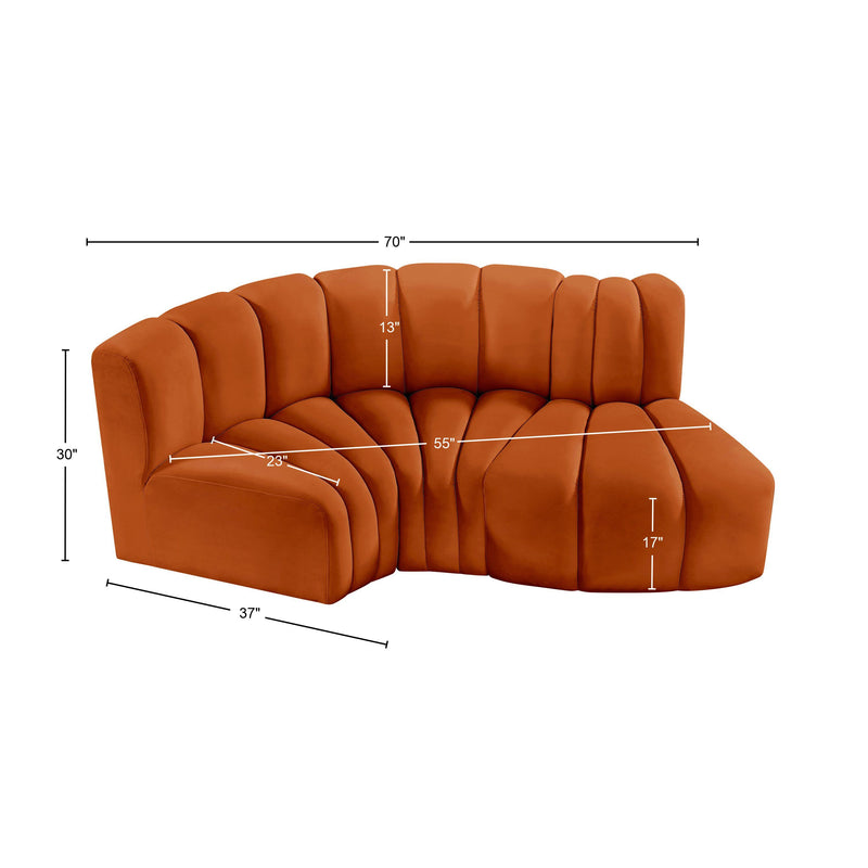 Meridian Arc Cognac Velvet 3 pc Modular Sectional IMAGE 10