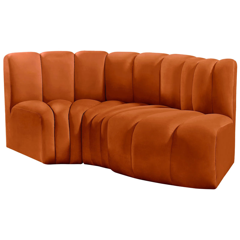 Meridian Arc Cognac Velvet 3 pc Modular Sectional IMAGE 6