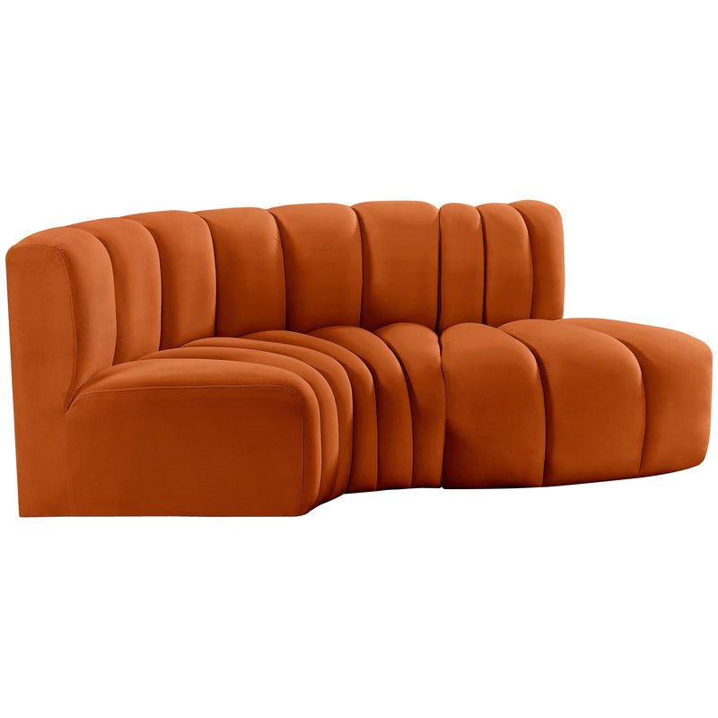 Meridian Arc Cognac Velvet 3 pc Modular Sectional IMAGE 8