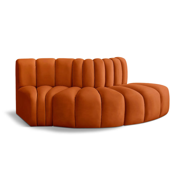 Meridian Arc Cognac Velvet 3 pc Modular Sectional IMAGE 1