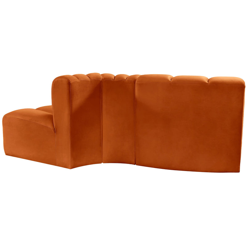 Meridian Arc Cognac Velvet 3 pc Modular Sectional IMAGE 3
