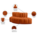 Meridian Arc Cognac Velvet 3 pc Modular Sectional IMAGE 9
