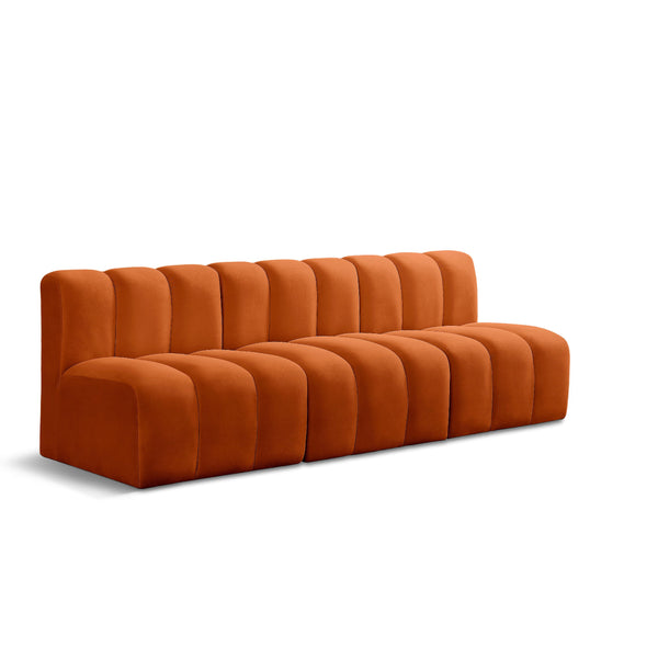Meridian Arc Cognac Velvet 3 pc Modular Sectional IMAGE 1