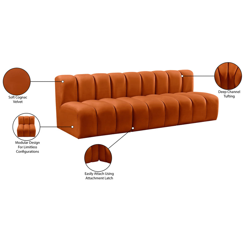 Meridian Arc Cognac Velvet 3 pc Modular Sectional IMAGE 9