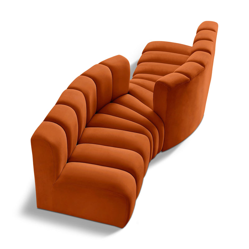 Meridian Arc Cognac Velvet 4 pc Modular Sectional IMAGE 1