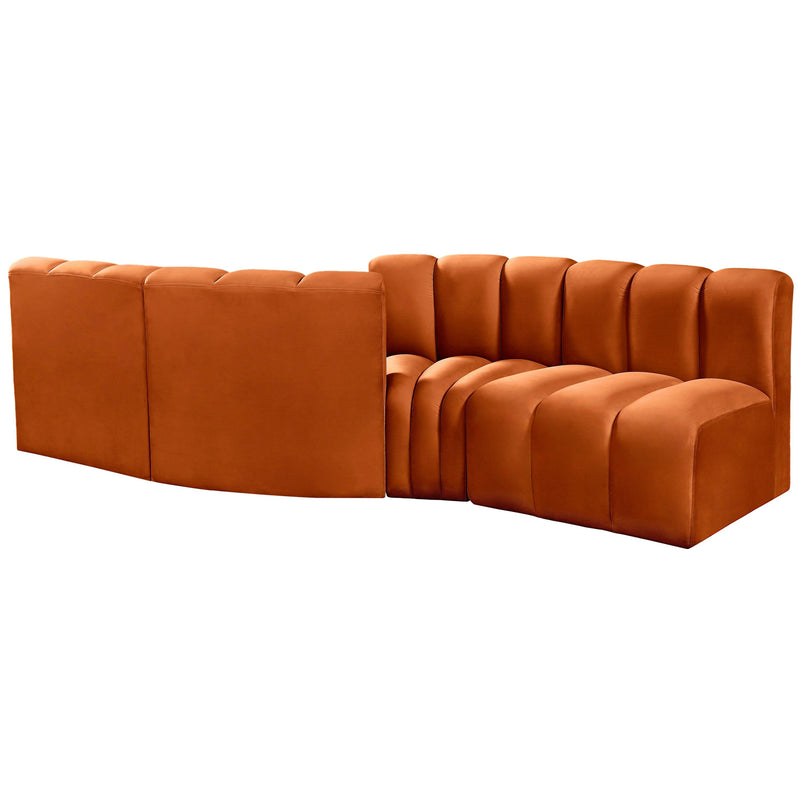 Meridian Arc Cognac Velvet 4 pc Modular Sectional IMAGE 3
