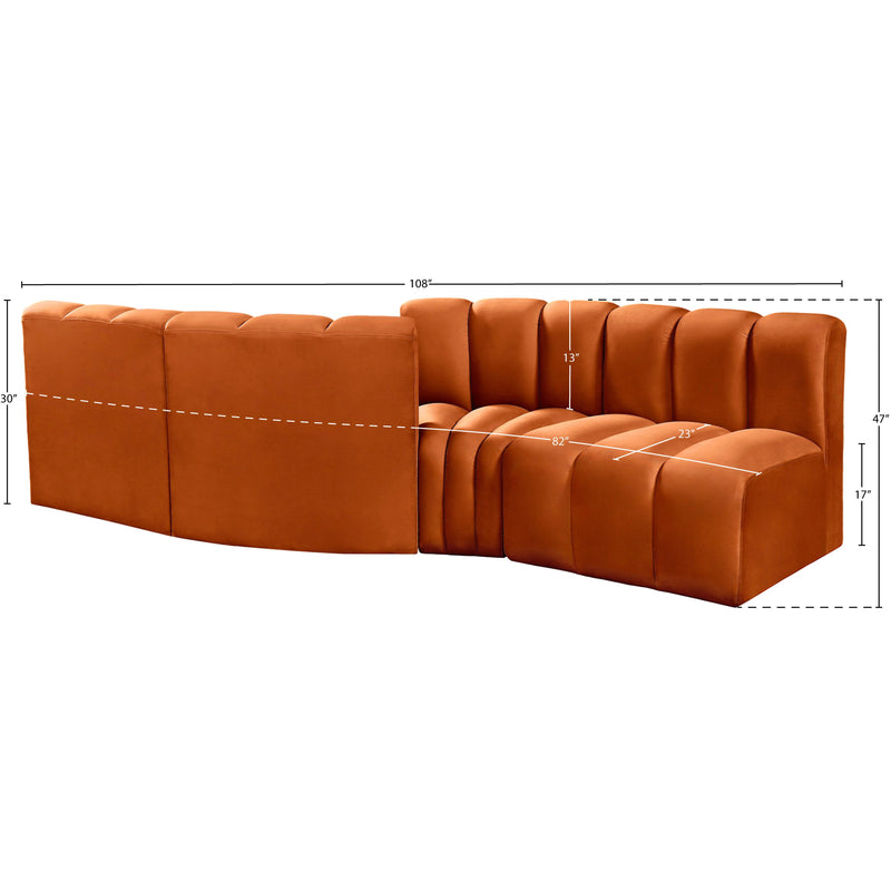 Meridian Arc Cognac Velvet 4 pc Modular Sectional IMAGE 8