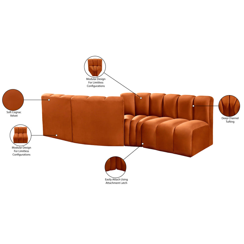 Meridian Arc Cognac Velvet 4 pc Modular Sectional IMAGE 9