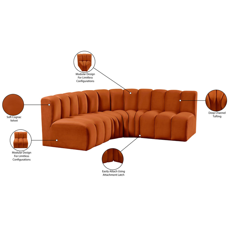 Meridian Arc Cognac Velvet 4 pc Modular Sectional IMAGE 10