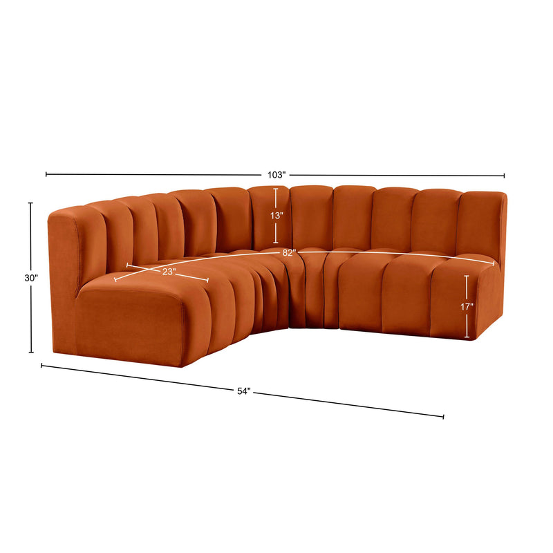 Meridian Arc Cognac Velvet 4 pc Modular Sectional IMAGE 11