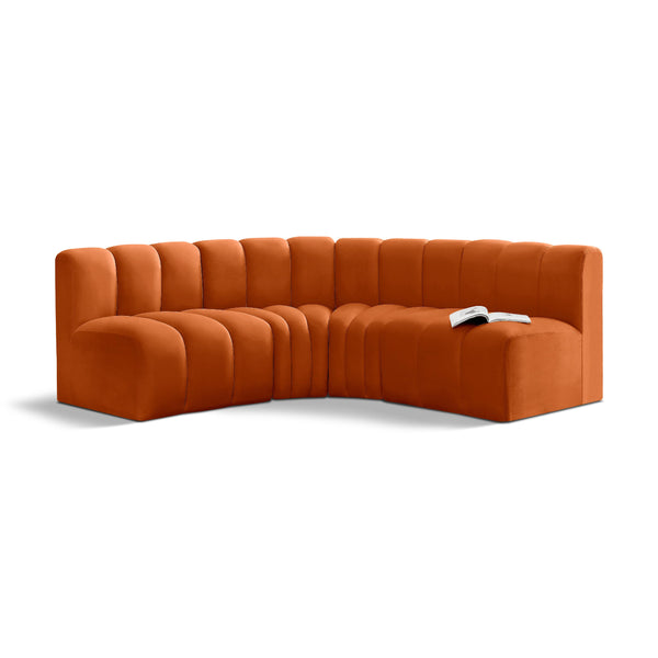 Meridian Arc Cognac Velvet 4 pc Modular Sectional IMAGE 1