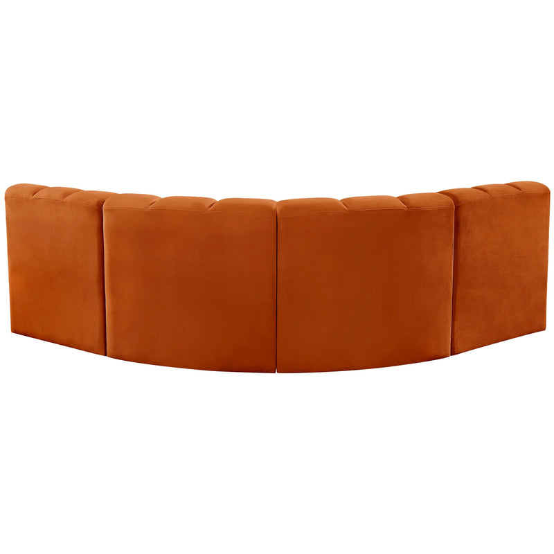 Meridian Arc Cognac Velvet 4 pc Modular Sectional IMAGE 3