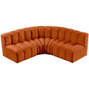 Meridian Arc Cognac Velvet 4 pc Modular Sectional IMAGE 4