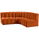 Meridian Arc Cognac Velvet 4 pc Modular Sectional IMAGE 6