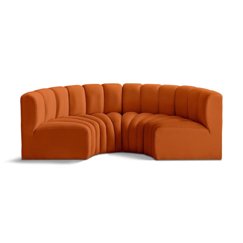 Meridian Arc Cognac Velvet 4 pc Modular Sectional IMAGE 1