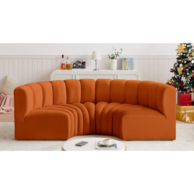 Meridian Arc Cognac Velvet 4 pc Modular Sectional IMAGE 2