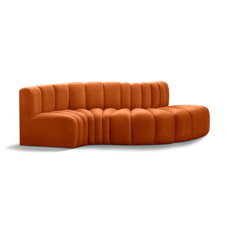 Meridian Arc Cognac Velvet 4 pc Modular Sectional IMAGE 1