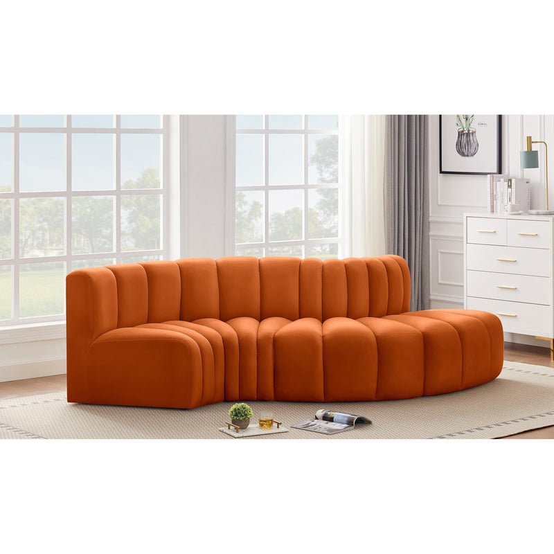 Meridian Arc Cognac Velvet 4 pc Modular Sectional IMAGE 2
