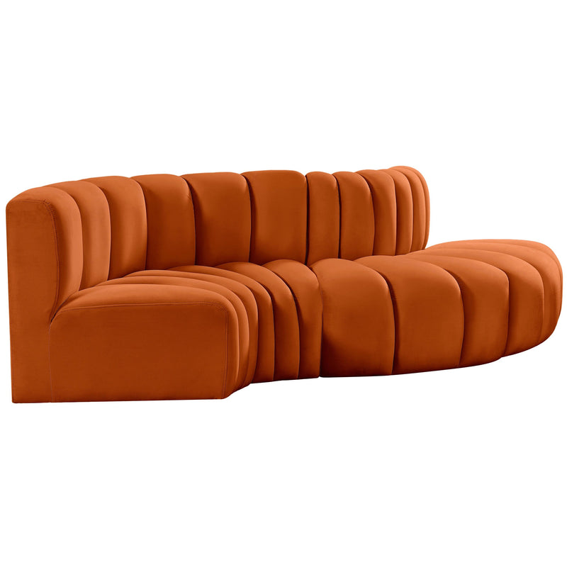 Meridian Arc Cognac Velvet 4 pc Modular Sectional IMAGE 5