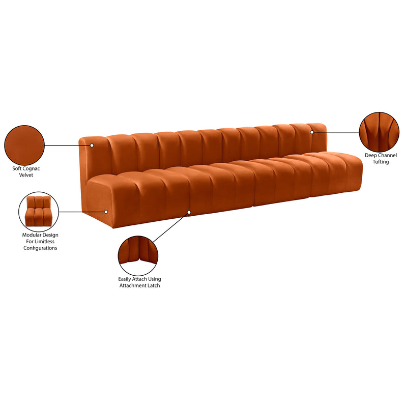 Meridian Arc Cognac Velvet 4 pc Modular Sectional IMAGE 10